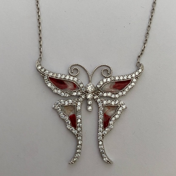 Jewelry - 🦋 Butterfly 925 silver handmade enamel cz stones necklace